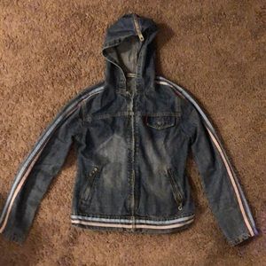 Blue and pink stripped Jean hooded Jacket